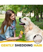 Precious Tails Pet Grooming Brush, Deshedding Tool for Cats and Dogs, Dematting Undercoat Rake, Dog Brush to Reduce Shedding