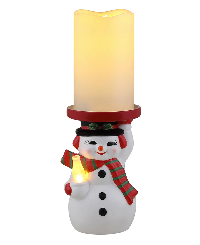 Mr. Christmas 6" Ceramic Lit Snowman Candle Holder and Flameless Candle