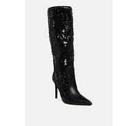 London Rag Sitarah Sequin Embellished Metallic Long Boots