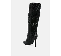 London Rag Sitarah Sequin Embellished Metallic Long Boots