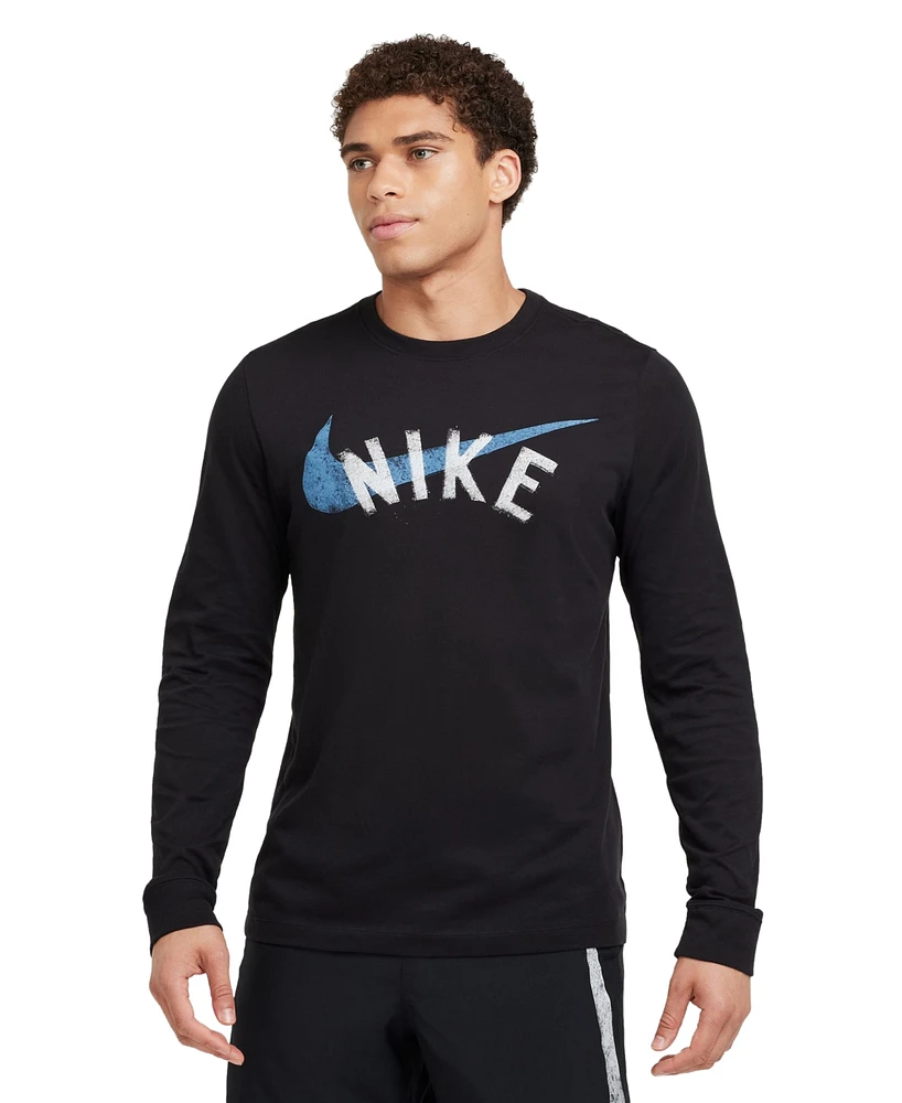 Nike Men's Dri-fit Long Sleeve Crewneck Logo Graphic Fitness T-Shirt