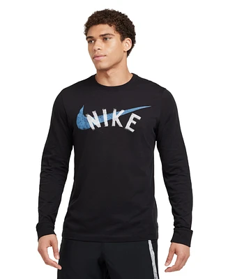 Nike Men's Dri-fit Long Sleeve Crewneck Logo Graphic Fitness T-Shirt