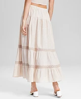 And Now This Women's Striped Pull-On Crochet-Lace Cotton Maxi Skirt, Created for Macy's