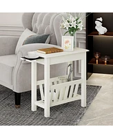 Gymax Side Table End Table Nightstand w/ Bottom Storage Shelf & Rubber Wood Legs