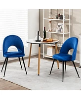 Gymax Dining Chair Set of Velvet Upholstered Side Chair w/ Metal Base for Living Room Blue