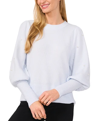 CeCe Women's Embellished-Sleeve Crewneck Sweater