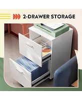 2 Drawer File Cabinet, Mobile Printer Stand, Wood Filing Cabinet fits A4 or Letter Size for Home Office