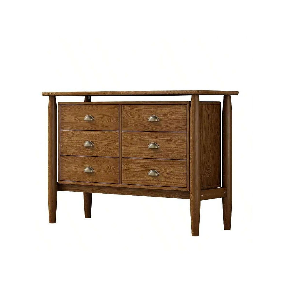 Gaomon Modern 6-Drawer Double Dresser Storage Cabinet Mid Century Storage Organizer Closet For Living Room Bedroom Walnut