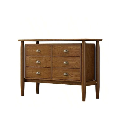 Gaomon Modern 6-Drawer Double Dresser Storage Cabinet Mid Century Storage Organizer Closet For Living Room Bedroom Walnut