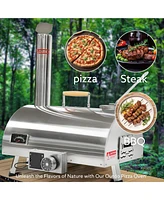 Slickblue Outdoor 12" Pizza Oven – Portable Stainless Steel Wood-Fired Oven with Automatic Rotation, Built