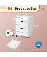 Devaise 5-Drawer Chest, Wood Storage File Cabinet with Wheels