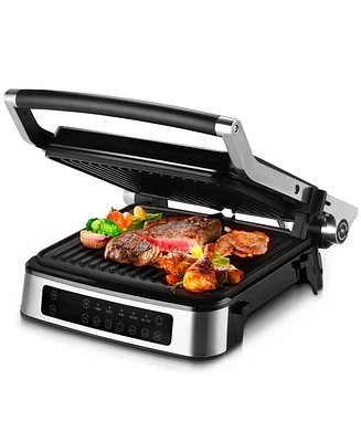 Sugift 3-in-1 Electric Panini Press Grill with Led Display & 5 Auto Modes for Indoor & Outdoor