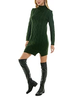 Crystal Doll Juniors' Cable Knit Turtleneck Sweater Dress