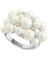 Effy Cultured Freshwater Pearl (3 - 6-1/2mm) & Diamond (1/10 ct. t.w.) Cluster Ring in 14k White Gold