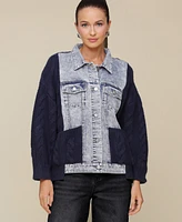 Avec Les Filles Women's Mixed-Media Denim Sweater Jacket