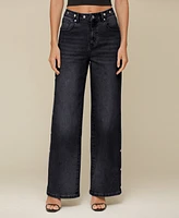 Avec Les Filles Women's Mid-Rise Studded Barrel-Leg Jeans