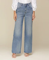 Avec Les Filles Women's Mid-Rise Studded Barrel-Leg Jeans