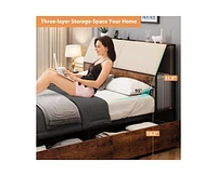 gaomon Full Size Bed Frame with Ergonomic Headboard and Charging Station, Upholstered Platform Bed, Metal Frame with 4 Storage Drawers, No Box Spring