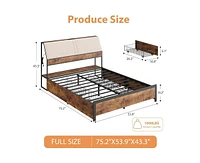 gaomon Full Size Bed Frame with Ergonomic Headboard and Charging Station, Upholstered Platform Bed, Metal Frame with 4 Storage Drawers, No Box Spring