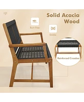 Gymax Patio 4PCS Acacia Wood Dining Chairs All-Weather Rope Woven Armchairs Outdoor