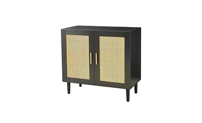 Slickblue Side Panel Buffet Cabinet with Door and Rattan Design, Featuring Adjustable Shelves for Versatile Storage