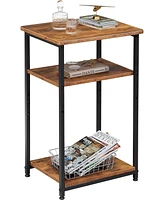 Wlive Side Table, Small End Table, Adjustable 3-Tier Bedside Table with Sturdy Metal Frame, Tall Nightstand for Bedroom, Living Room, Sofa Table for S
