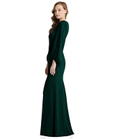 Womens Long Puff Sleeve V-Neck Trumpet Gown