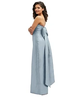 Alfred Sung Women's Strapless Draped Bodice Column Dress with Oversized Bow