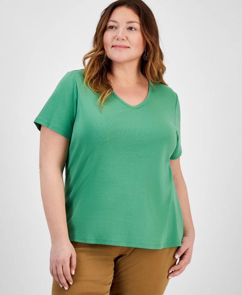 Style & Co Plus Size Short-Sleeve V-Neck Top, Exclusively at Macy's