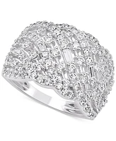 Diamond Round & Baguette Diagonal Openwork Cluster Ring (1-1/2 ct. t.w.) in 14k White Gold