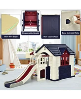 Gymax Outdoor Play house and Slide Set for Kids w/ 7 Pcs Toy Set & Waterproof Cover