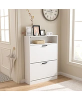 Slickblue Shoe Storage Cabinet with 2 Flip Drawers for Efficient Entryway Organization