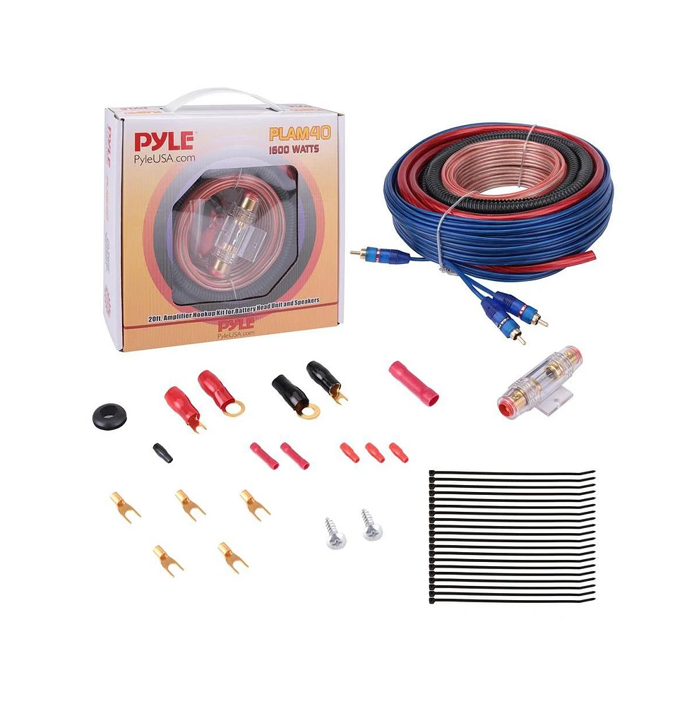 Pyle 20ft Car Stereo Amp & Sub Wiring Kit, 4-Gauge - PLAM40