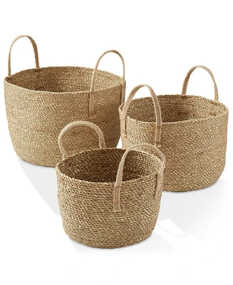 Casafield (Set of 3) Braided Seagrass Basket Planters, Natural Woven Storage Bins for Boho Home Decor, Indoor Plant Pot Covers