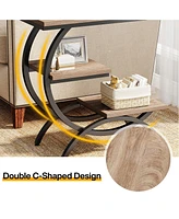 Tribesigns 3-Tier Small Side Table with Storage Shelves Set of 2,Wood C-Shaped End Table for Living Room Small Space