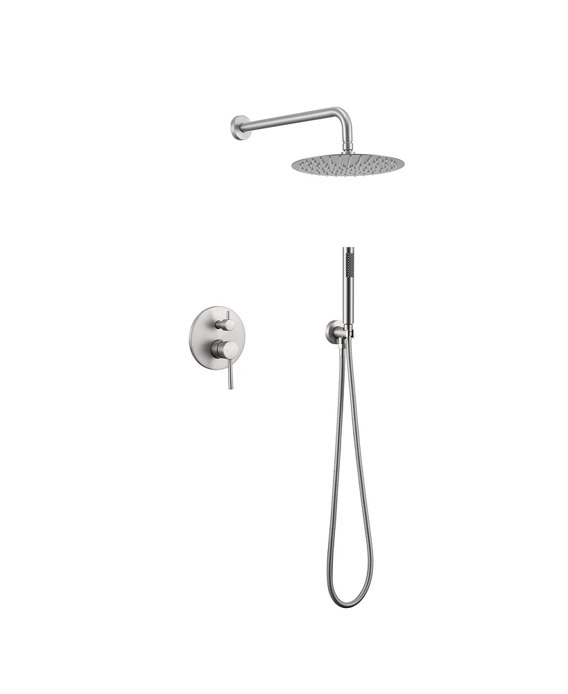 Flynama 2-Handle 1-Spray Round Faucet with 10 in. Rain Shower Headand Handheld Shower Head Set Valve Included