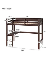 Slickblue Espresso Twin Loft Bed with Built-In Desk - Space-Saving Design for Kids' Room or Study Area