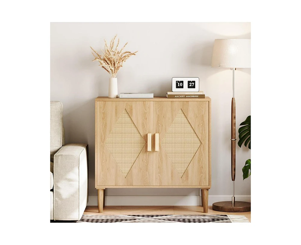 gaomon Sideboard Buffet Kitchen Storage Cabinet with Rattan Doors, Modern Rattan Storage Cabinet Free Standing Accent Cabinet for Living Room, Hallway