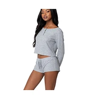 Edikted Women's Teddy Cropped Waffle Top - Gray