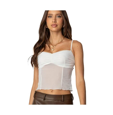 Edikted Womens Viv Ruched Sheer Mesh Top