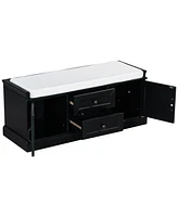 Slickblue Storage Bench with 2 Drawers and Cabinets Shoe Removable Cushion for Living Room Entryway