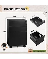 Devaise Locking File Cabinet, 3 Drawer Rolling Pedestal Under Desk Office, Fully Assembled Except Casters