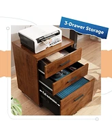 3 Drawer File Cabinet for Home Office, Wood Under Desk Filing Cabinet, Rolling Printer Stand with Wheels
