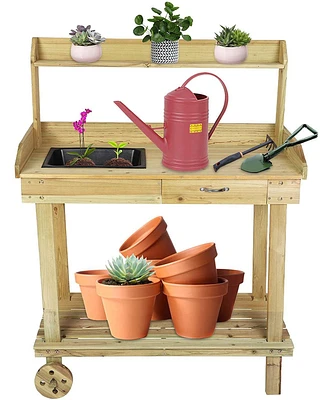 Slickblue Wooden Potting Bench Table for Gardening and Plant Workstation