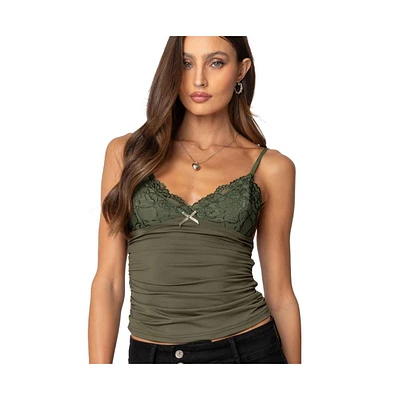 Edikted Women's Kathryn Gathered Lacey Tank Top