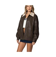 Edikted Women's Ann Oversized Faux Leather Jacket