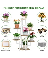 Tribesigns Wooden Corner Plant Pots Holder Rack Flower Stand Shelf Planter Organizer,7 Tier Indoor