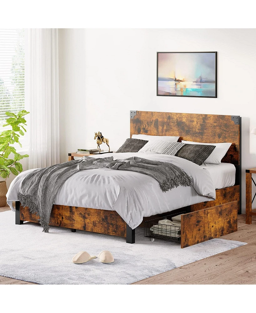 gaomon Full Bed Frame, Platform Full Size Bed Frame with Wood Headboard