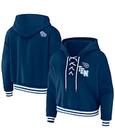 Wear by Erin Andrews Women's Navy Tennessee Titans Lace-up Pullover Hoodie