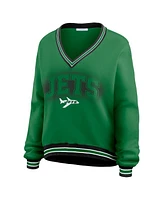 Wear by Erin Andrews Women's Green New York Jets Oversized Long Sleeve V-Neck Sweatshirt